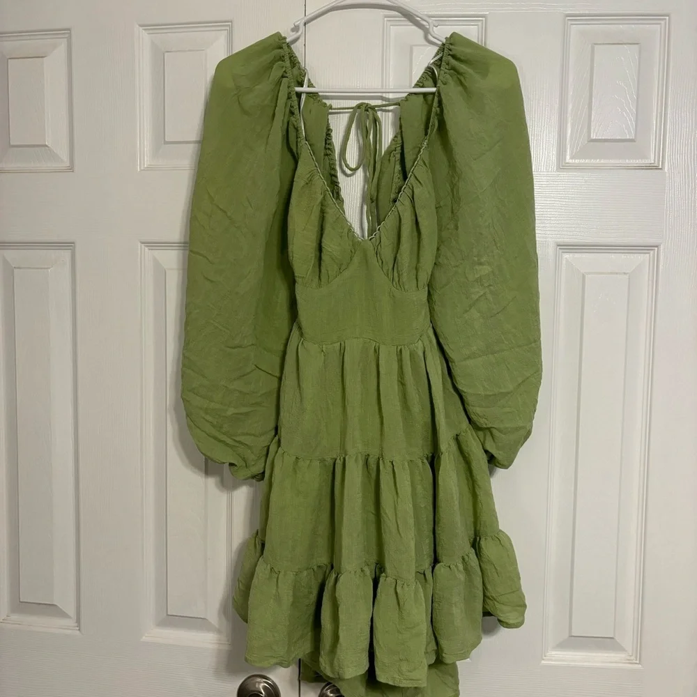 Princess Polly Danny Long Sleeve Mini Dress Green - Picture 2 of 7